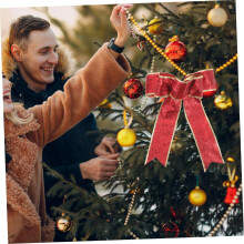 15 große Glitzer-Schleifen aus Schleifenband, Weihnachtsschleifen, Schmuckschleifen, DIY-Bastelzubehör
