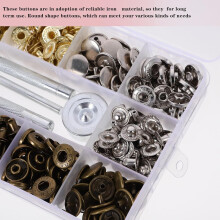Set di 120 bottoni a pressione in metallo da 12,5 mm, disponibile in 4 colori, con scatola portaoggetti e 4 strumenti di installazione.