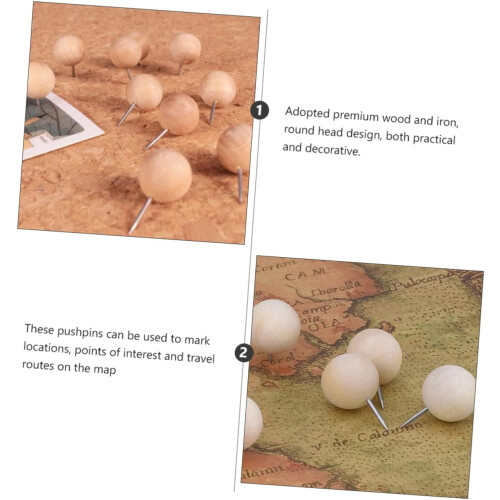 120pcs Wooden Push Pins Round Head for Cork Boards, Multi-Function Decorative Thumb Tacks