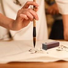 Ensemble de 5 tampons encreurs magnétiques en bois avec motifs de lotus zen et de calligraphie chinoise