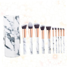 10-teiliges Kosmetikset mit Make-up-Pinseln und Reiseetui im Marmormuster für Foundation und Rouge
