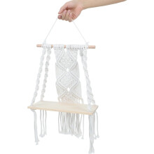 Boho Macrame prateleira parede pendurada algodão tecido beige flutuante planta prateleira parede fácil instalação portátil