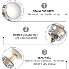 2pcs Wash Basin Bounce Filter Stainless Steel Sink Drain Plug Anti-Clogging Bounce Design