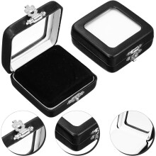 2er-Pack Schmuckkästchen mit Klappdeckel, quadratisch, aus schwarzem PU-Leder