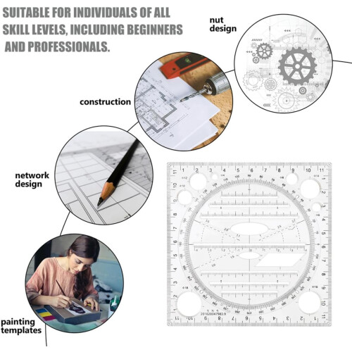 2pcs Drawing Template Multifunctional Geometric Ruler Circle Stencil for Drafting Shapes 2