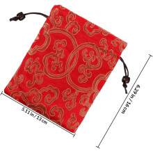 Tibetano artesanal brocado canto tigela bolsa de armazenamento cordão bolsa vermelha 13x16cm