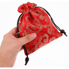 Pochette de rangement en brocart tibétain fait main pour bol chantant, avec cordon de serrage, rouge, 13 x 16 cm