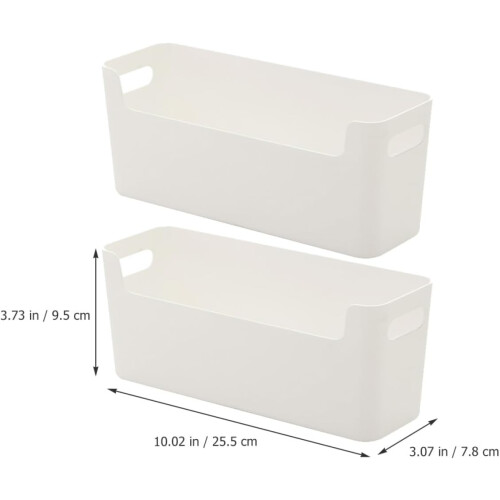 Caixa de organização de plástico multipropósito de 2pcs com alças White Desktop 1