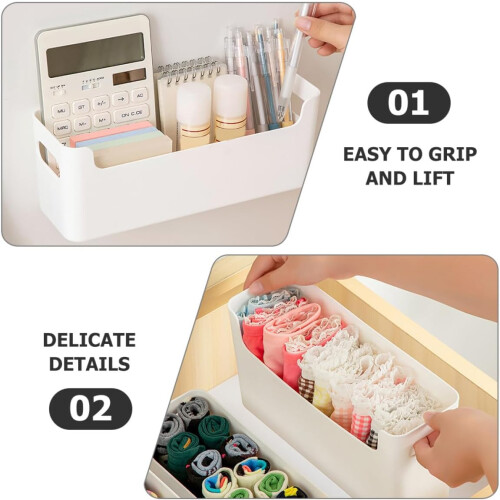 Caixa de organização de plástico multipropósito de 2pcs com alças White Desktop 2