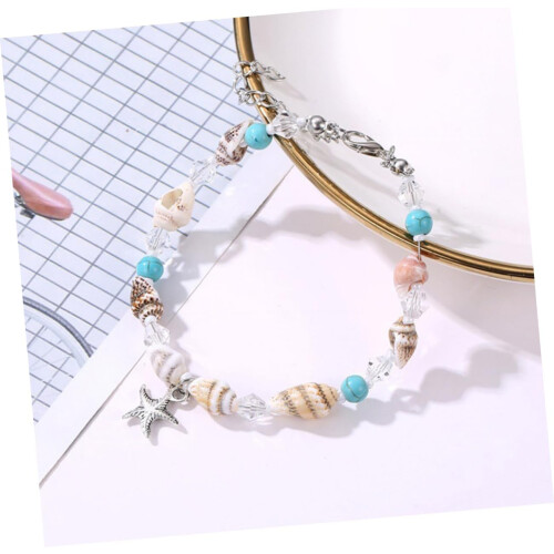 2pcs Shell pulseiras tornozelos com contas turquesa e charme estrela do mar, 1