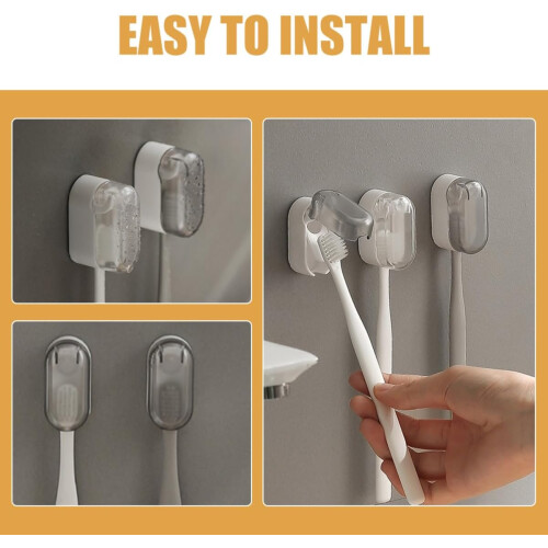 2 porta spazzolini da parete con coperchio in ABS, design elegante e minimalista. 2