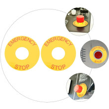 2 st nödstoppsetiketter 63x23mm röd text nödstoppsindikatordekal
