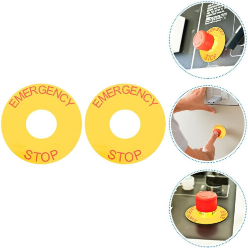 2pcs Emergency Stop Label Stickers 63x23mm Red Text Emergency Stop Indicator Decal