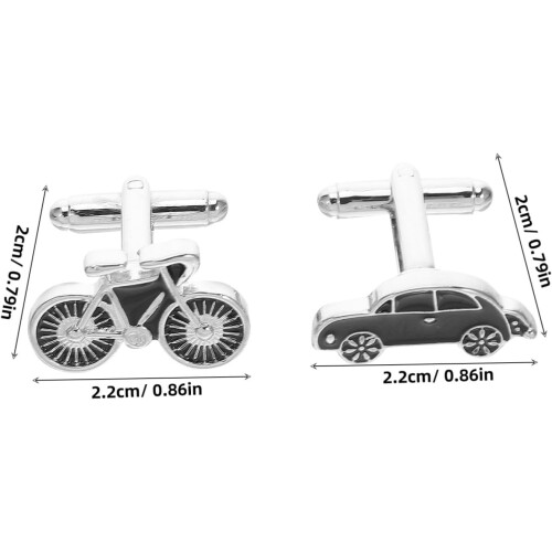 2 gemelli eleganti con base nera a tema auto e bicicletta per uomo, accessori per camicia 1