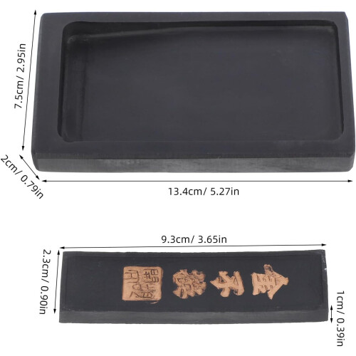 Conjunto de caligrafia tradicional chinesa 3Pcs Inkstone 5 polegadas com 2 bastões de tinta 1