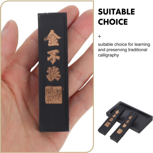 Conjunto de caligrafia tradicional chinesa 3Pcs Inkstone 5 polegadas com 2 bastões de tinta 2