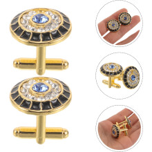 2 paia di gemelli da uomo con occhio di Allah in cristallo, set di bottoni per camicia in metallo stile francese, accessori di lusso per abiti.