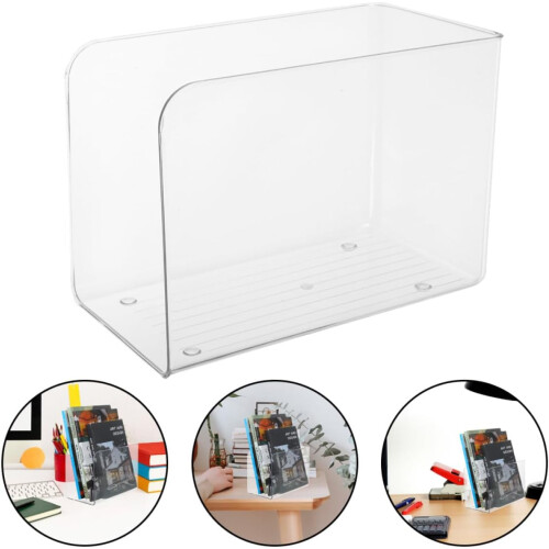 2pcs Acrylic Bookends Book Holder for Shelves Multi-Function File Organizer Magazine Files Desktop 2