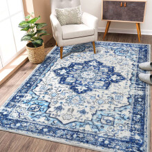 Vintage medallion area rug blue 3 x 5 ft