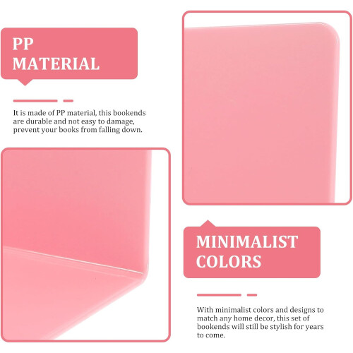 2Pcs Pink Plastic Bookends Decorative Book Organizer Multifunctional Book Holders 2
