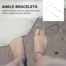 Lot de 2 bracelets de cheville et chaînes de pied perlés, style bohème, colorés, multicouches, parfaits pour la plage