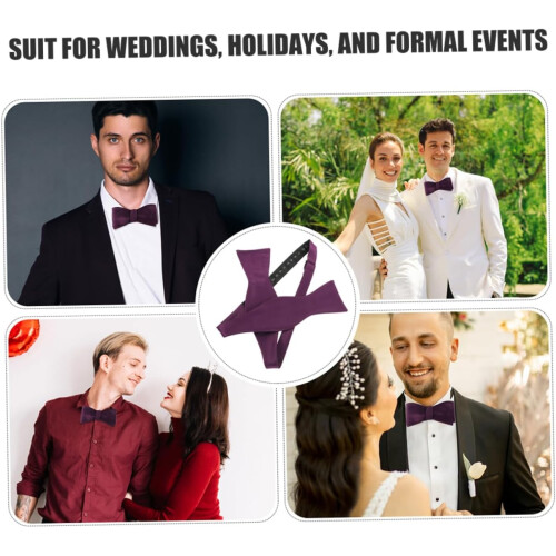 2pcs Elegant Solid Purple Bow Tie Adjustable Self Tie Bowties for Men 2