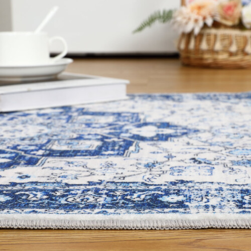 Vintage medallion area rug blue 3 x 5 ft 1