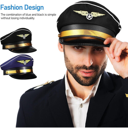 2pcs Captain Pilot Hats Cosplay Costume Hat Stage Performance Prop Classic Style Polyester Material 2