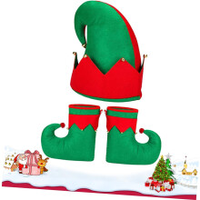 3-teiliges Set Weihnachtsmützen-Schuhe für Party-Cosplay-Kostüme, Elfenschuhe im Elfenstil, Mützenkostüm für Bälle