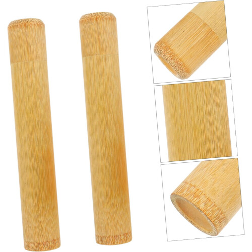 Bamboo Toothbrush Holder Travel Case 3pcs Set Light Brown Practical Toothbrush Container 2