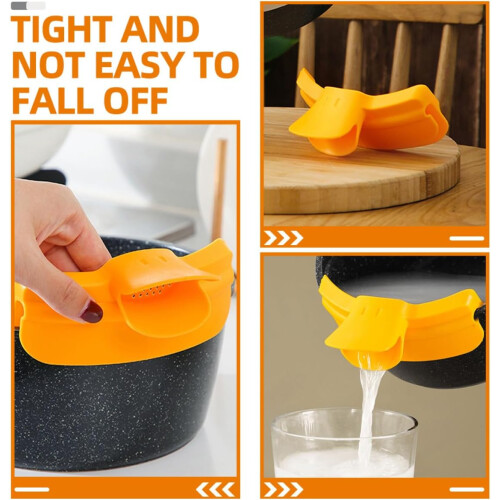2pcs Pot Edge Deflector Pour Funnel Kitchen Funnel Gadgets Reusable Robust Yellow Silicone Strainer 2