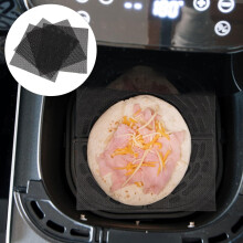 Lot de 4 tapis de cuisson réutilisables en silicone et fibre de verre antiadhésifs, noirs, pour friteuse à air. Empêchent les aliments de coller.