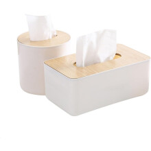 2er-Pack Aufbewahrungsboxen für Taschentücher mit Holzdeckel, rund, moderner nordischer Stil, leicht zugänglich, tragbar, weiß