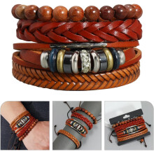 4er-Set handgewebte Armbänder aus geflochtenem Leder für Damen und Herren, verstellbares Armband, handgefertigte Perlen für den Alltag