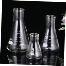 Lot de 3 flacons coniques en verre pour laboratoire, matériel de chimie pour étudiants.