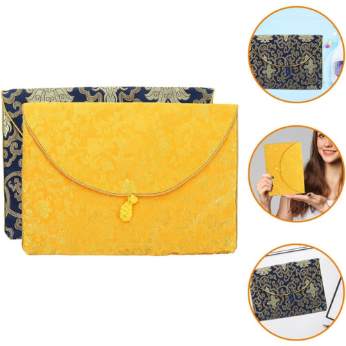 Buddhist Scriptures Storage Bag 2pcs Brocade Pouch Set with Ethnic Embroidery 2
