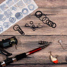 Kit de reparação de haste de pesca 225pcs O-Ring e tubo guia conjunto com caixa pendurada conveniente