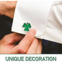 Coppia di gemelli da polso da uomo con trifoglio verde irlandese per polsini di camicie alla francese, accessorio portafortuna a forma di trifoglio.