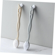 Schoenborstel met houten handvat voor het reinigen van sportschoenen (2 stuks) in beige en grijs, ideaal voor gebruik in bad of in het toilet.