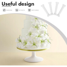 4 colonne rotonde bianche per torte, realizzate in robusto materiale PP, supporti stabili e resistenti per la decorazione di torte.