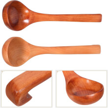 Set di 2 mestoli e cucchiai in legno con manico lungo e curvo per servire e cucinare.
