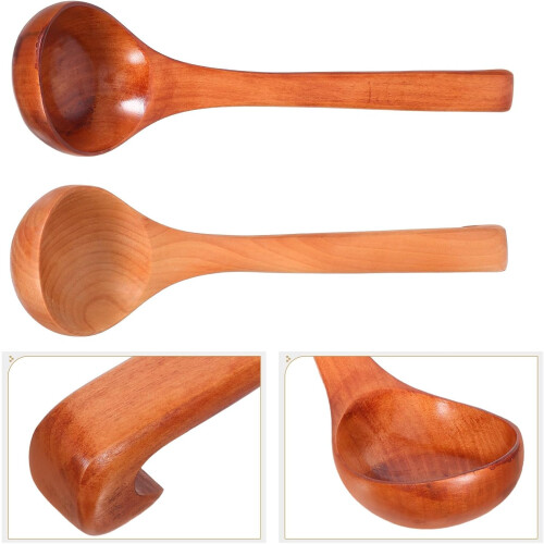 Conjunto de colher de palha de madeira de 2pcs para servir e cozinhar com design de alça curva longa