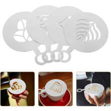 Stencils de decoração de café com modelos de pulverização reutilizáveis 4pcs aço inoxidável melhorando o apelo visual