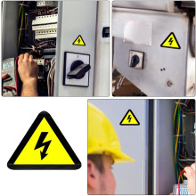 30Pcs Yellow Triangle Electric Shock Warning Stickers 50X50Mm Safety Warning Decals