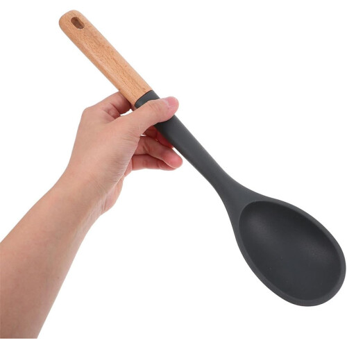 2 Silikon-Küchenlöffel, Servierlöffel, große Größe, Holzgriff 2