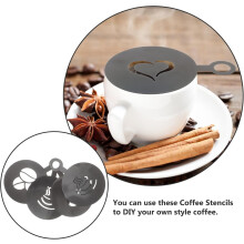 Koffiesjablonenset voor latte art, 4 stuks, roestvrij staal, gemakkelijk schoon te maken, draagbaar, zwart