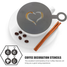 Šablóny na kávu Sada šablón na kávu pre Latte Art 4 ks Nerezová oceľ Ľahko sa čistia, prenosné, čierne