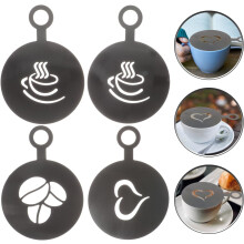 Conjunto de estênsiles de café para Latte Art 4pcs aço inoxidável fácil de limpar, portátil, preto
