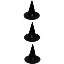 3pcs Velour Witch Sorceress Hat for Halloween Fancy Dress Party Costume Accessory for Boys and Girls Girls