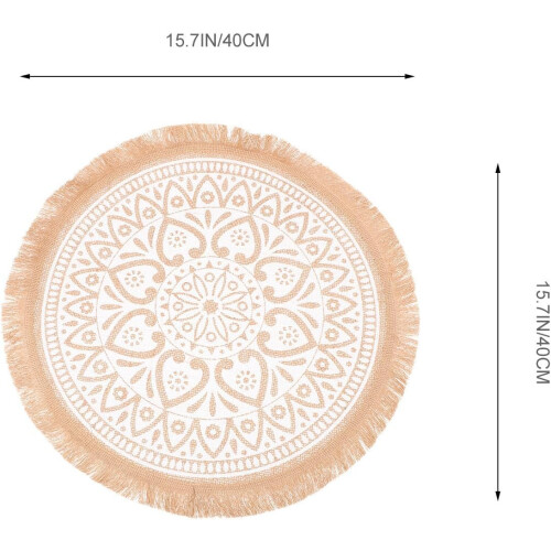 3er-Set Mandala-Tischsets aus Jute-Stoff, runde Platzsets 1